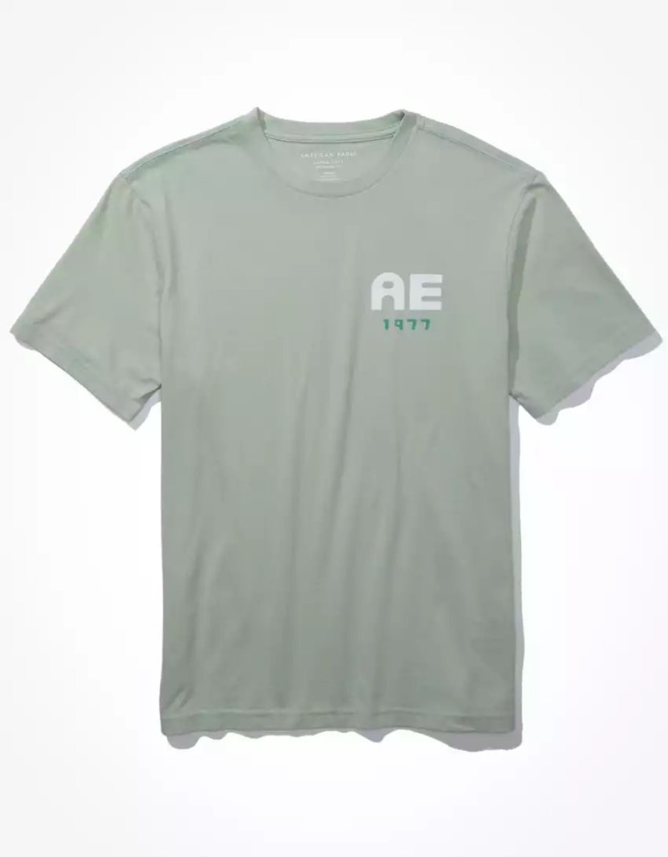 T Shirt Graphique American Eagle AE Super Soft Logo Menthe Homme | BBH-52194274